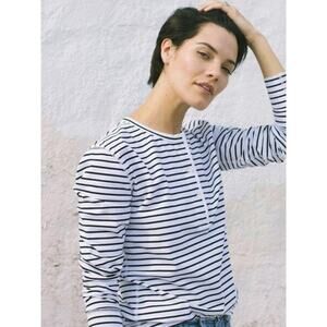 Tradlands Sawyer Striped Long-Sleeve Cotton Henley Top Womens XXS